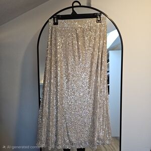 Dazzling Silver Sequin Maxi Skirt